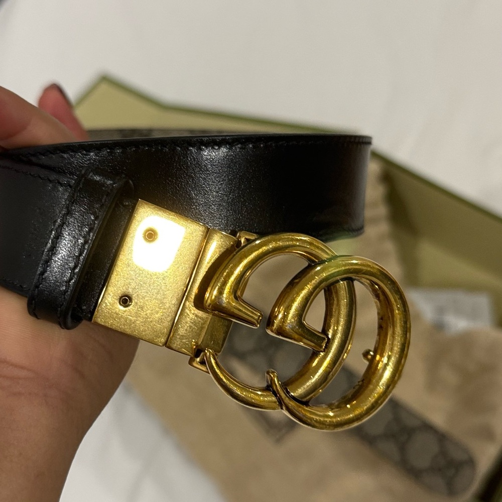 Black Leather Belt with Gold Buckle